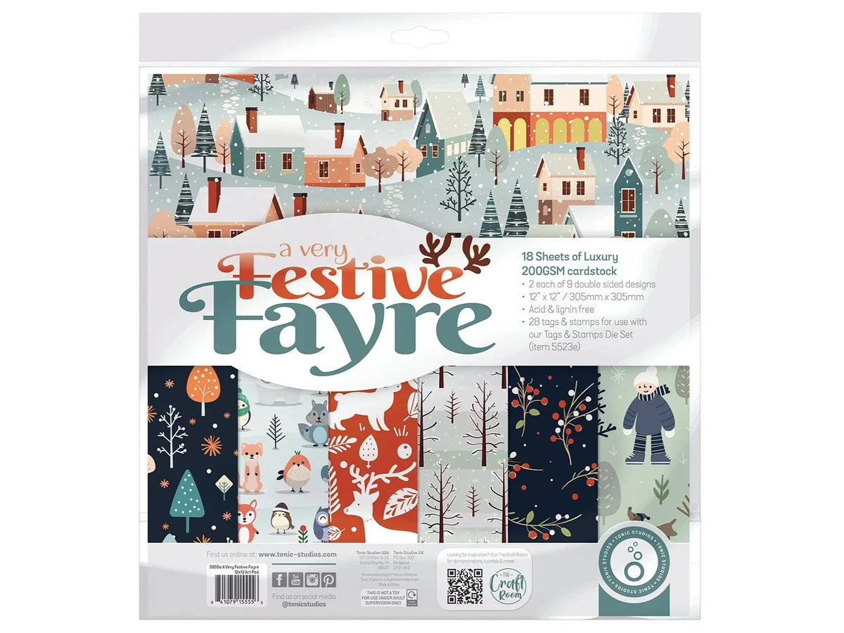 Christmas Paper Crafting Set Cardstock and Foiled Toppers, Festive Fayre