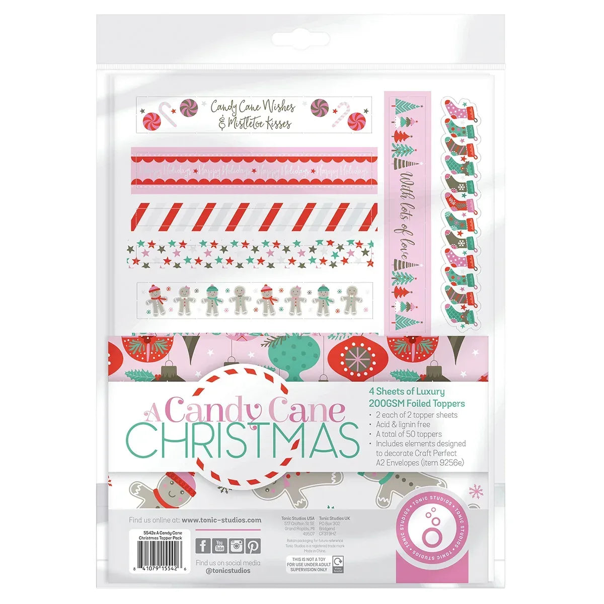 Christmas Paper Crafting Set Cardstock and Foiled Toppers, A Candy Cane Christmas