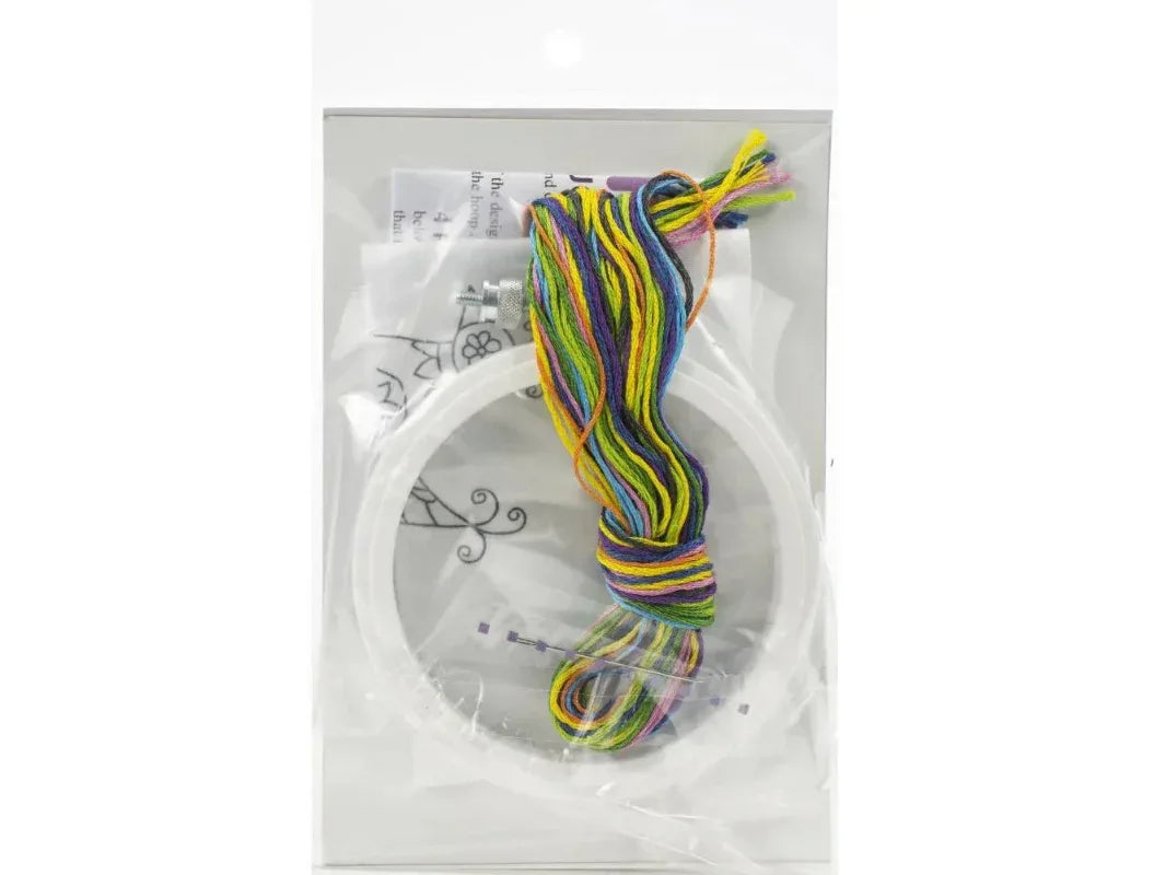 Packaged colorful embroidery floss on a white background