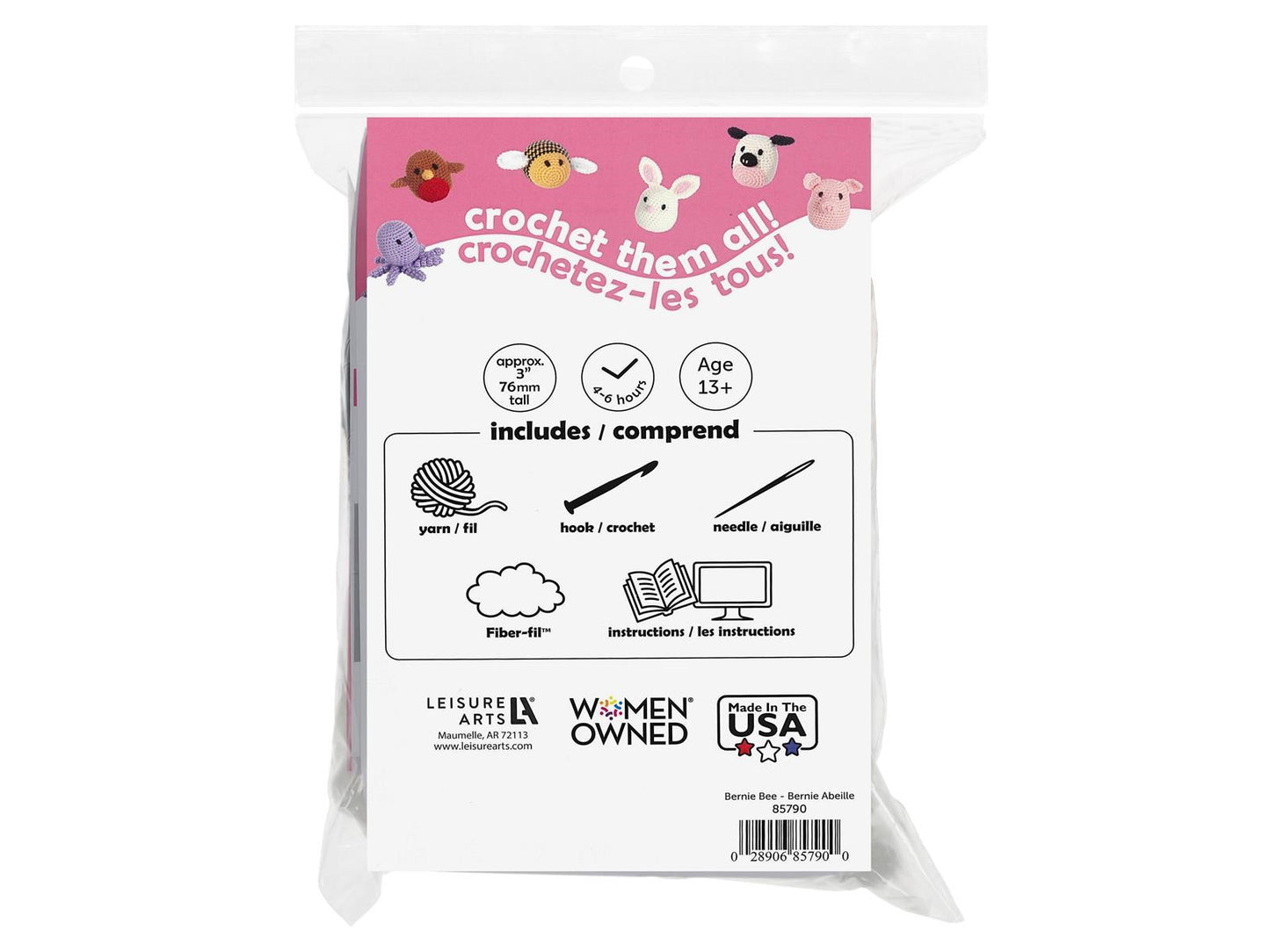 Pudgies, Bernie Bee, DIY Crochet Kit for beginners, Amigurumi animals, Leisure Arts