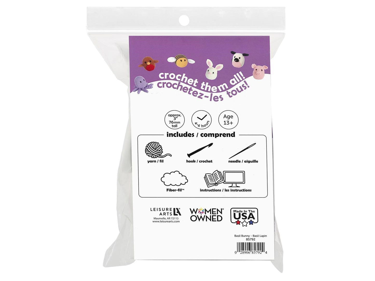 Pudgies, Basil Bunny, DIY Crochet Kit for beginners, Amigurumi animals, Leisure Arts