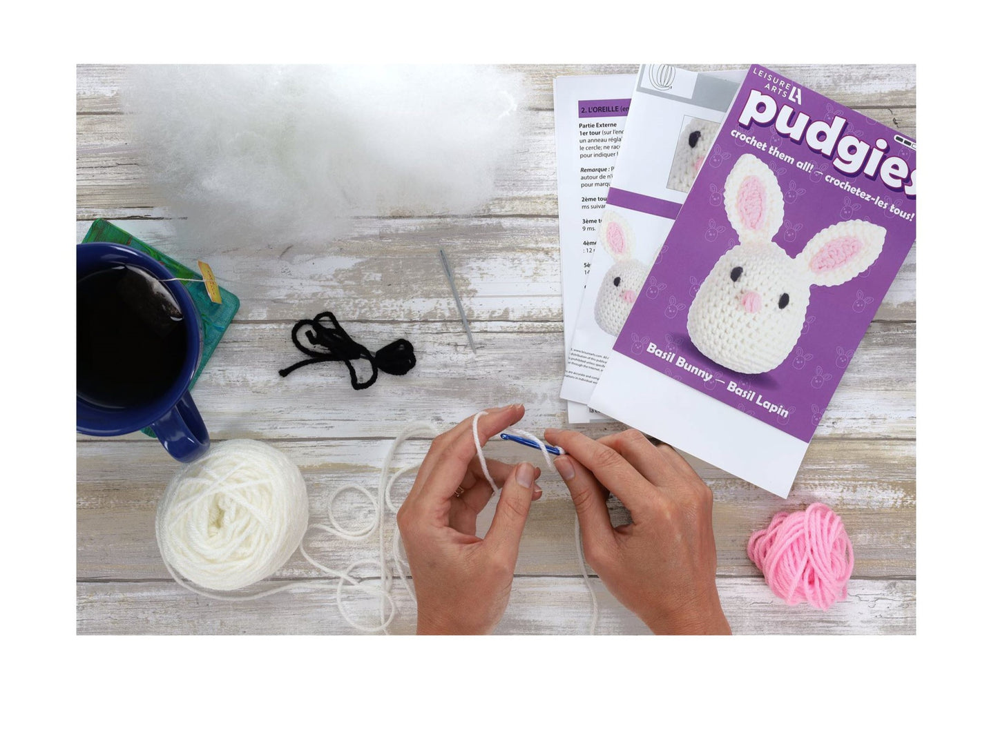 Pudgies, Basil Bunny, DIY Crochet Kit for beginners, Amigurumi animals, Leisure Arts