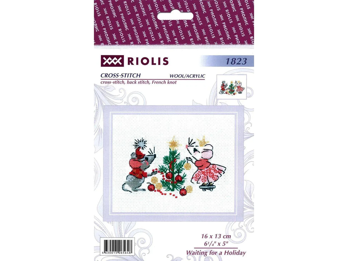 Riolis Waiting For A Holiday Cross Stitch Kit - 6.25"x5" 14-Count Christmas Mice