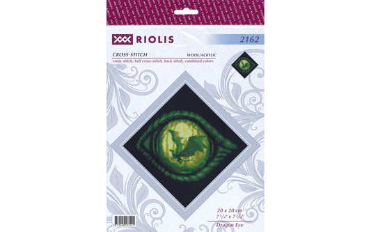 Riolis Dragon Eye Cross Stitch Kit - 7.75"x7.75" 14-Count Black Aida Fantasy Design
