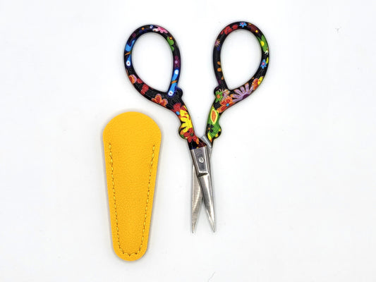 Small Floral Embroidery Scissors with Yellow Sheath
