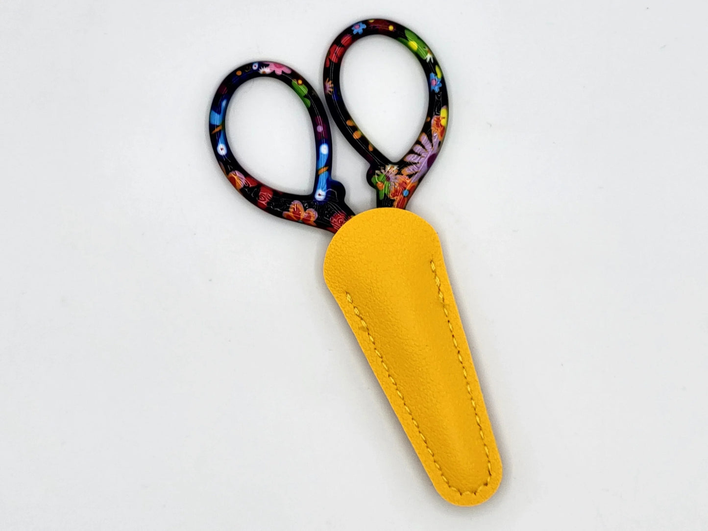 Small Floral Embroidery Scissors with Yellow Sheath