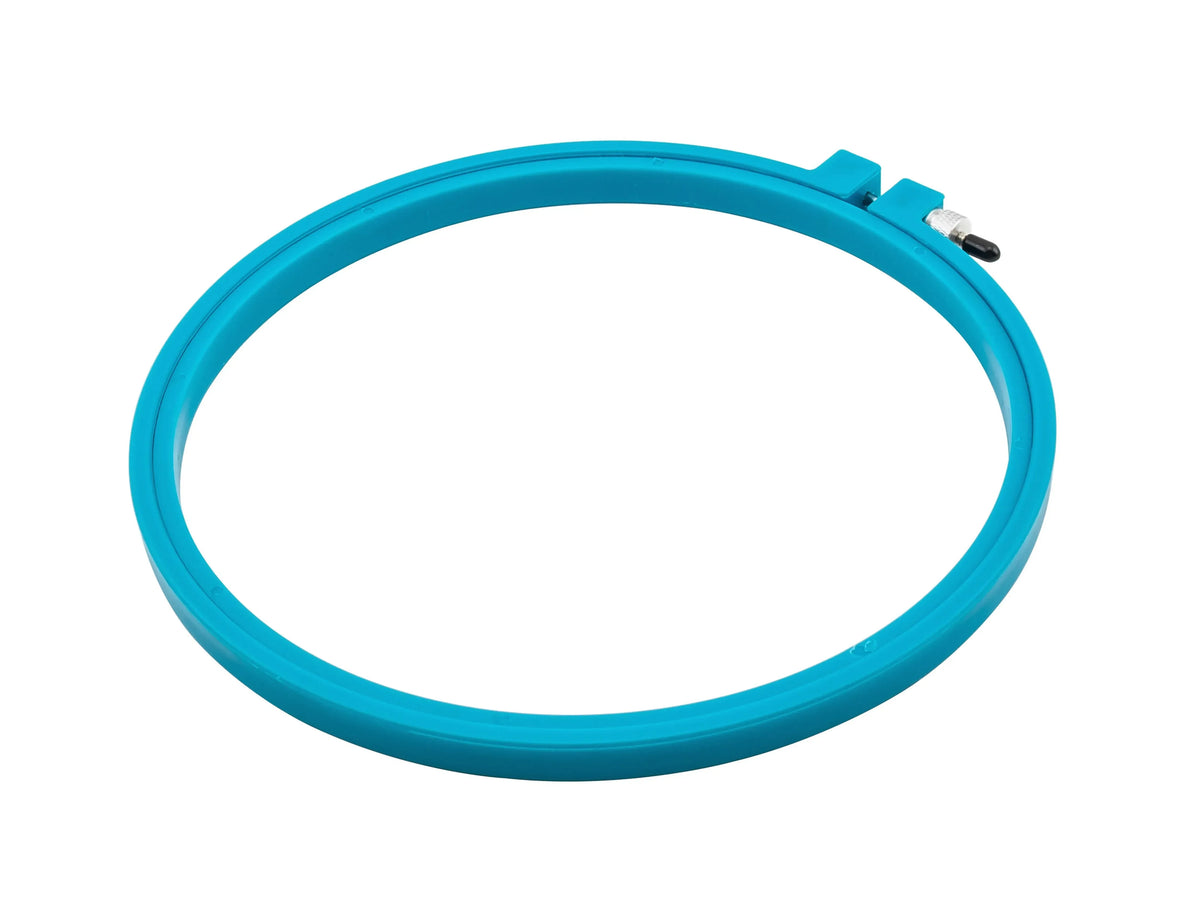 Blue embroidery hoop on a white background