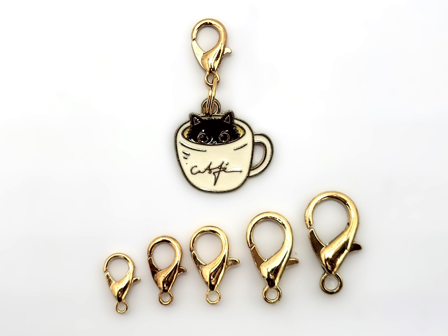 Cat in Coffee Cup Stitch Markers | Enamel Charm Stitch Markers 3pc