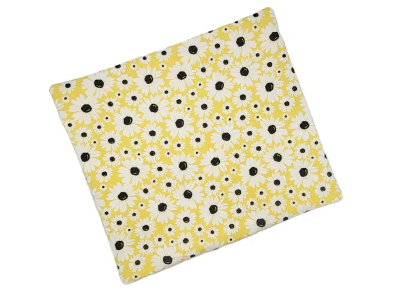 Large Cross-stitch bag with yellow background and black and white daisy floral pattern