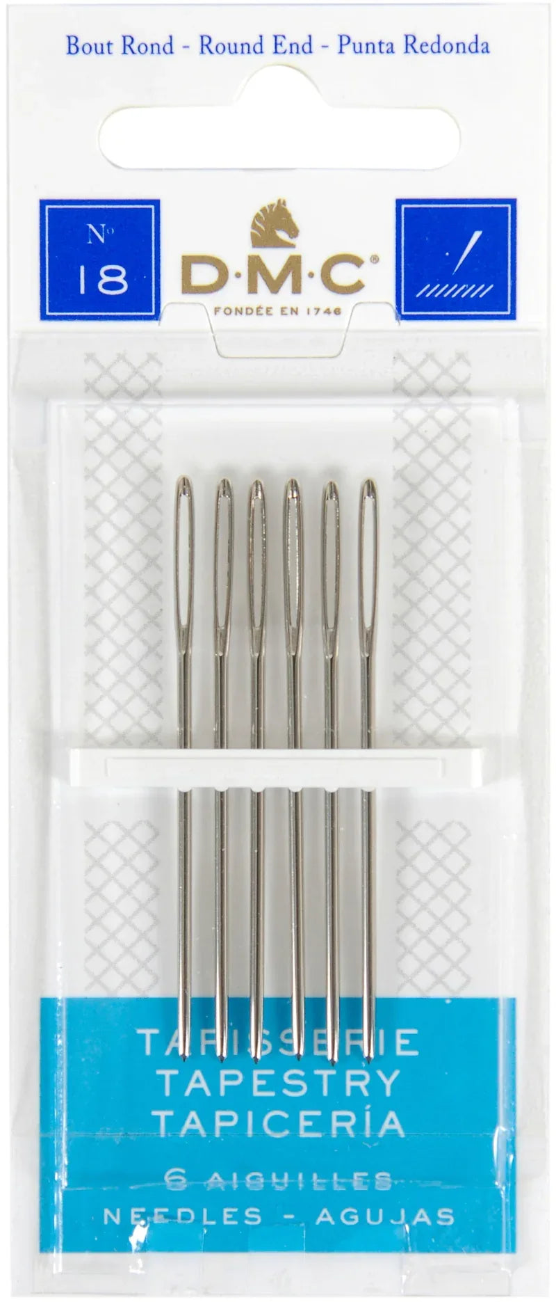 Pack of DMC tapestry needles with packaging displaying brand name and product details.