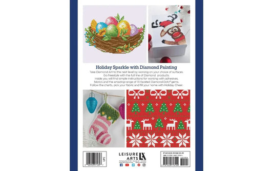 Leisure Arts holiday-themed diamond painting kit packaging with Christmas designs.