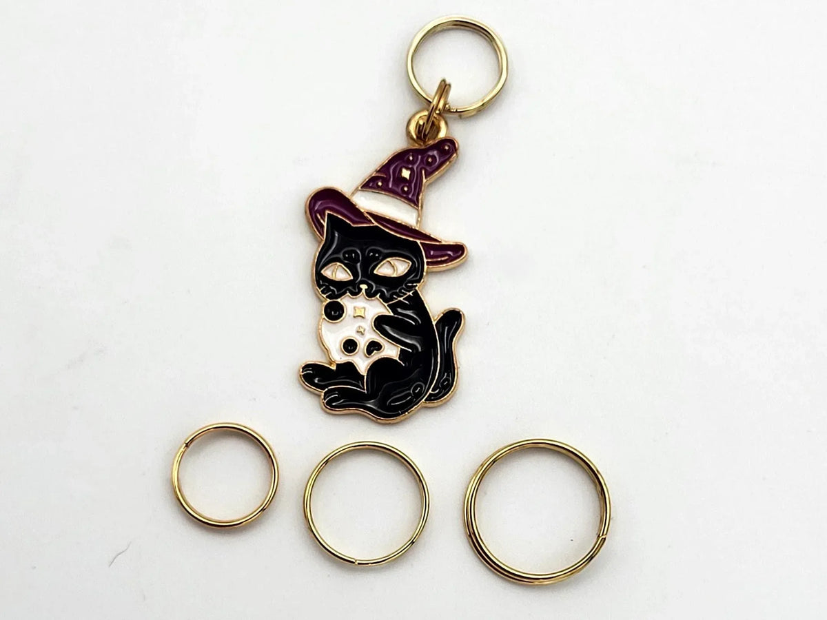 Witchy Black Cat Stitch Markers for Knitting, 3 pc | crochet progress keeper, project bag charms, knitting accessory