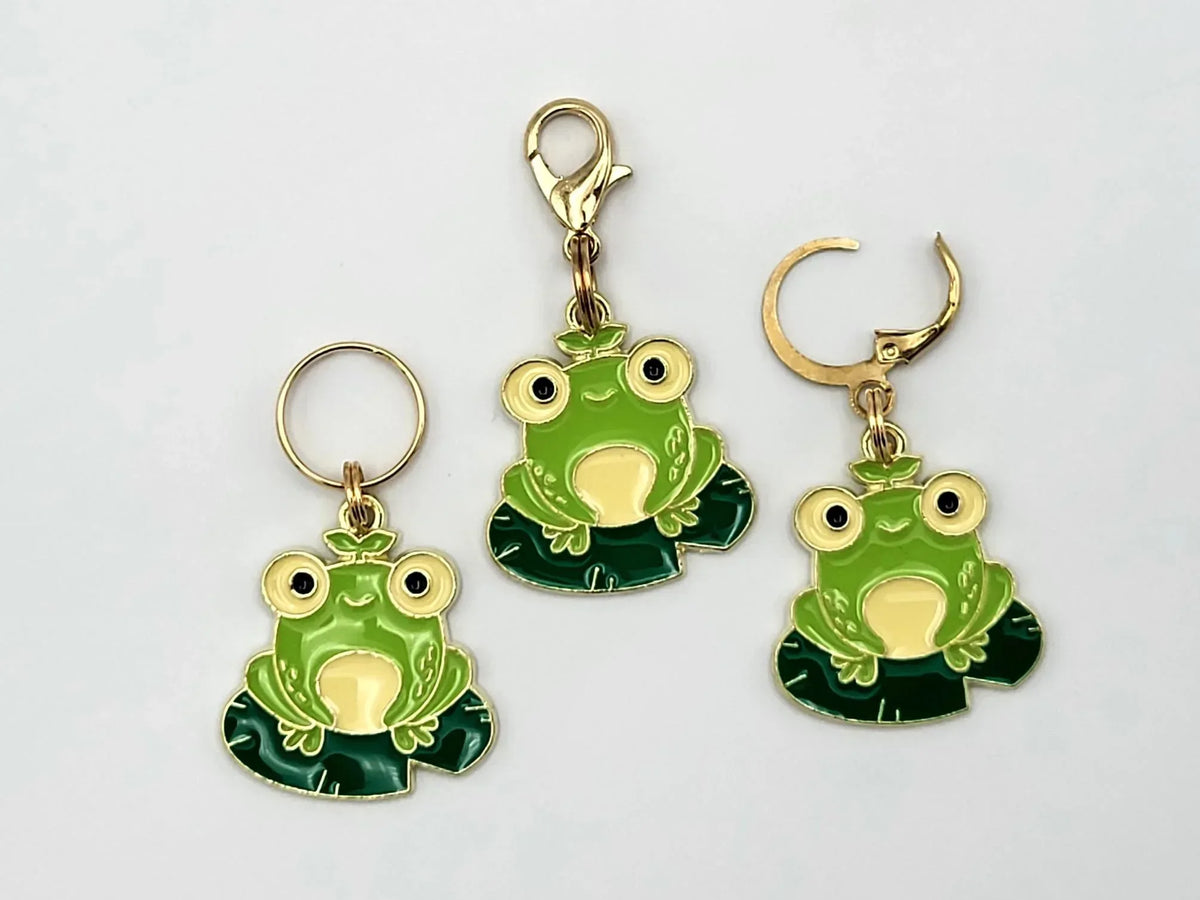 Frog on a Lily Pad Stitch Markers for Knitting, 3pc | Crochet stitch marker, progress keeper, project bag charms, crochet accessory