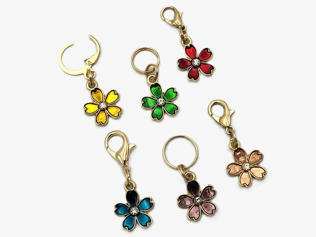 Tiny Flower Stitch Markers for knitting 6pc, jewel tones | Crochet stitch marker, progress keeper, crochet accessory, knitting marker