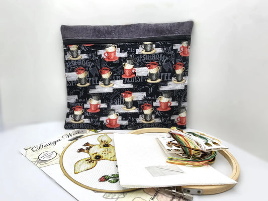 Project bag for cross stitch, 13x11.25" medium size | embroidery projects and sewing notions storage