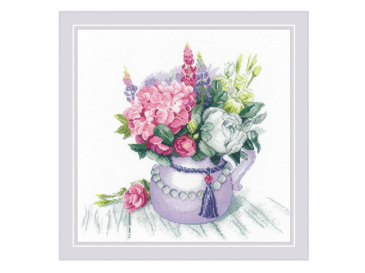 Riolis Floral Charm Cross Stitch Kit - 11.75"x11.75" 14-Count Hydrangeas & Roses