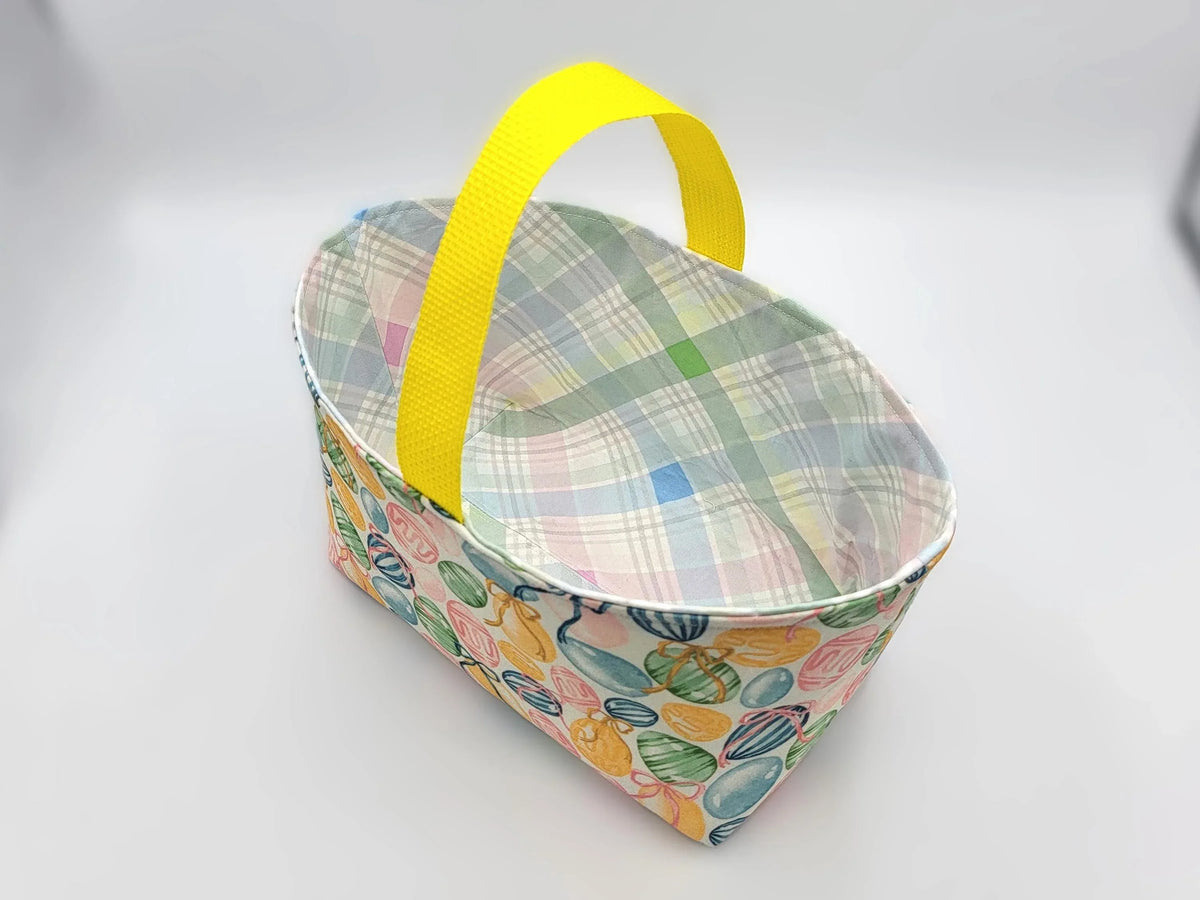 Fabric Easter basket 8.25" x 4.75" x 5.5", bucket style | great for Easter egg hunts, project organization, and craft storage