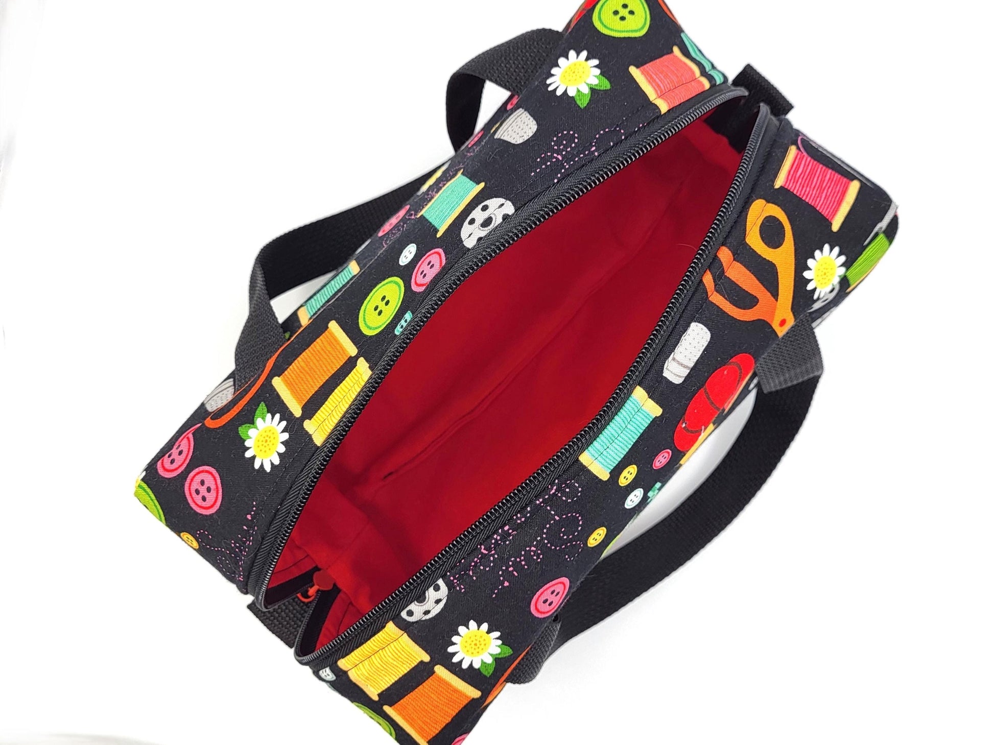 Small duffle bag for crafts, craft sewing print fabric 10x5x6" | craft accessories bag, zipper bag for sewing notions and accessories