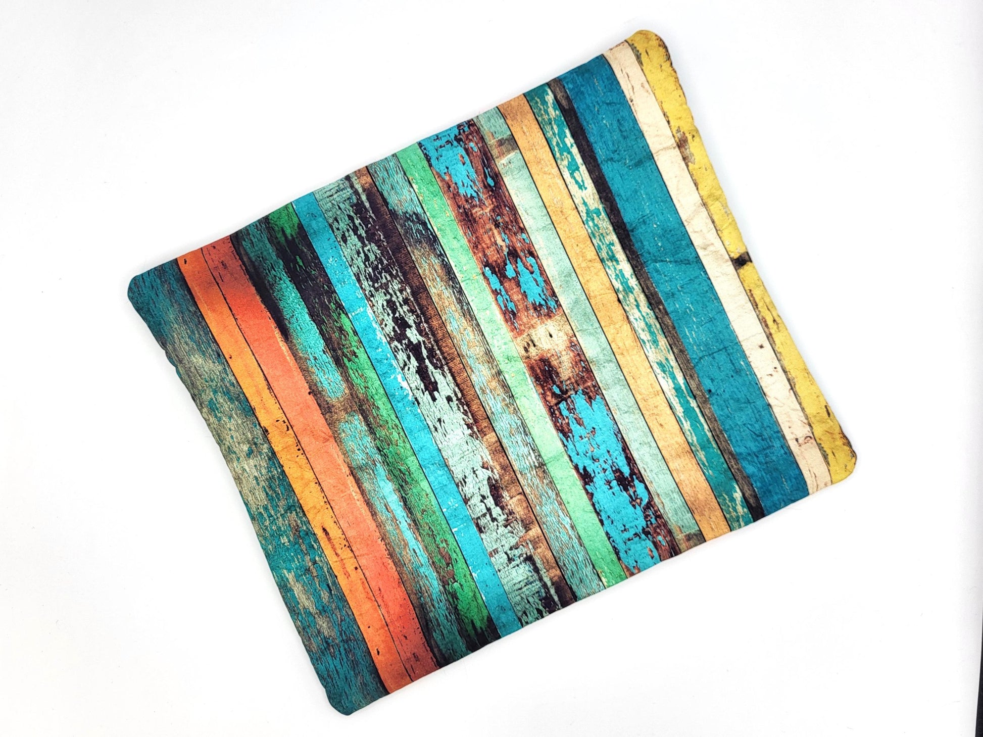 Project bag for cross stitch, 12.50x11" medium size, colorful distressed wood | pouch for embroidery projects and sewing notions storage