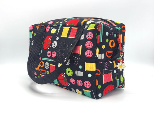 Small duffle bag for crafts, craft sewing print fabric 10x5x6" | craft accessories bag, zipper bag for sewing notions and accessories
