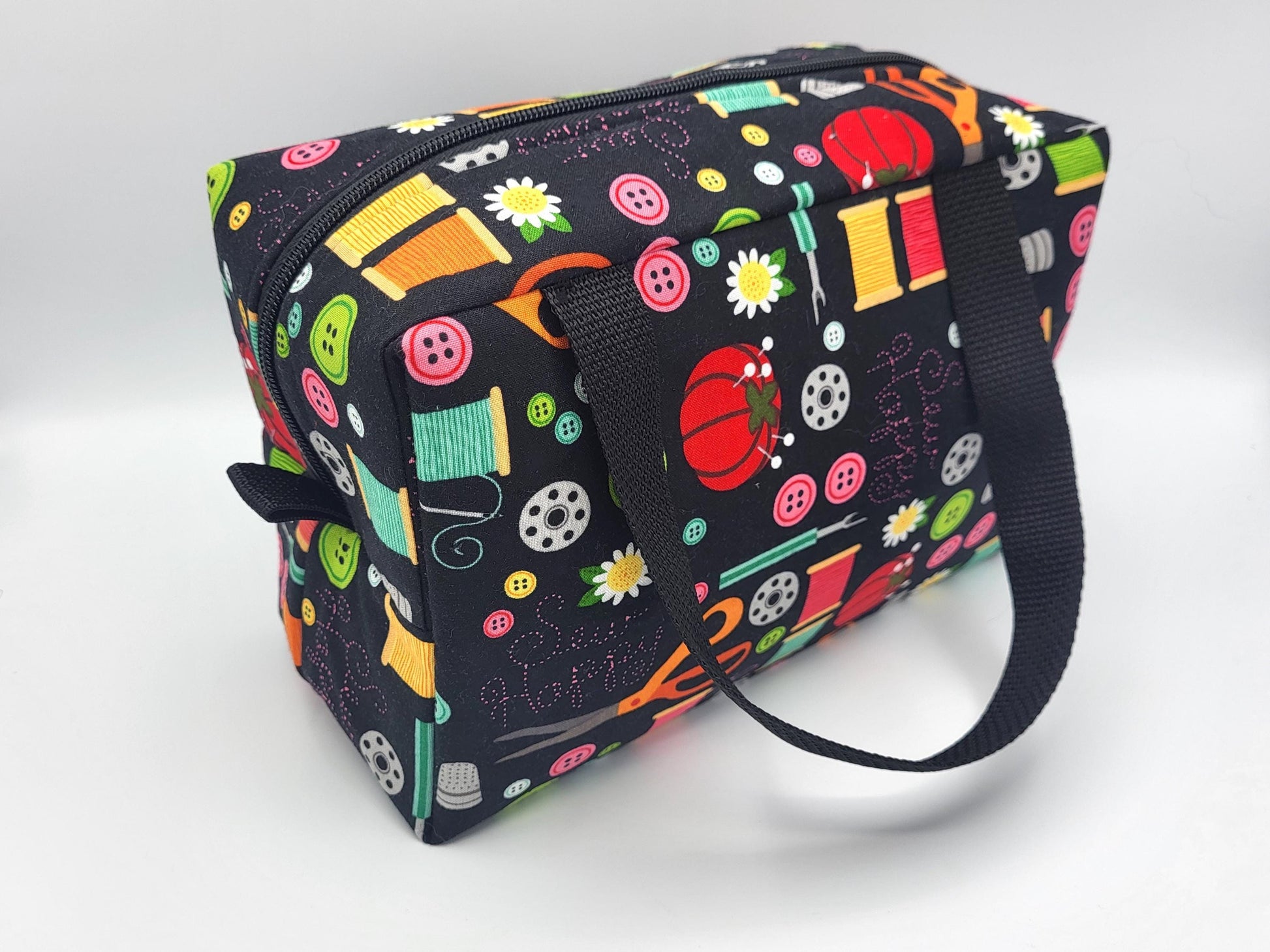 Small duffle bag for crafts, craft sewing print fabric 10x5x6" | craft accessories bag, zipper bag for sewing notions and accessories
