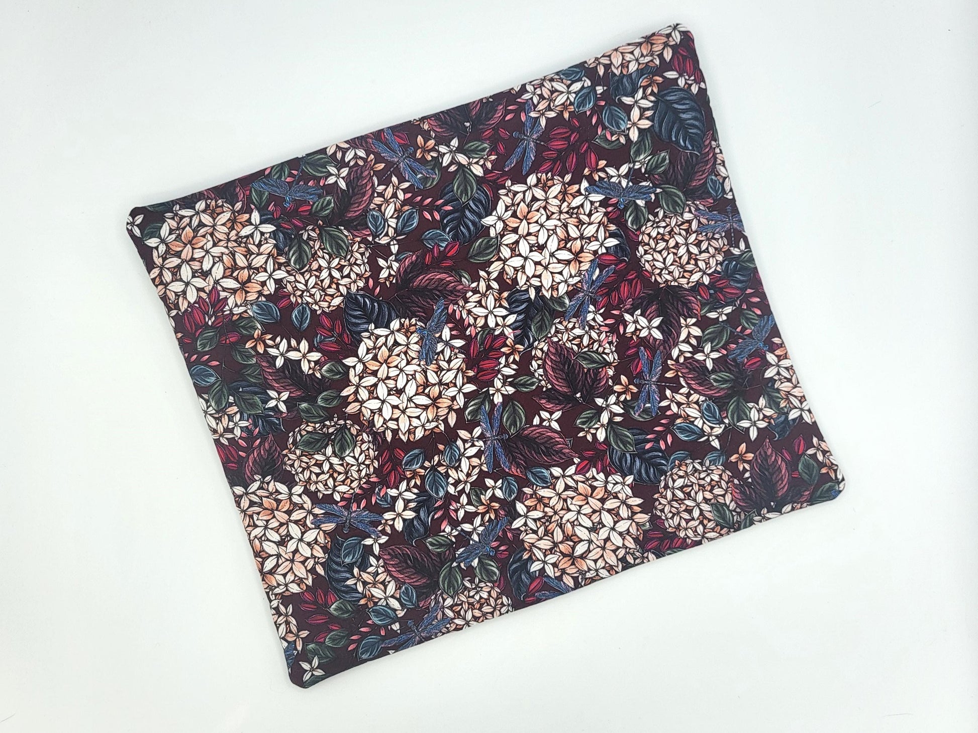 Project bag for cross stitch, 12.50x11" medium size, flowers and dragonflies | pouch for embroidery projects and sewing notions storage