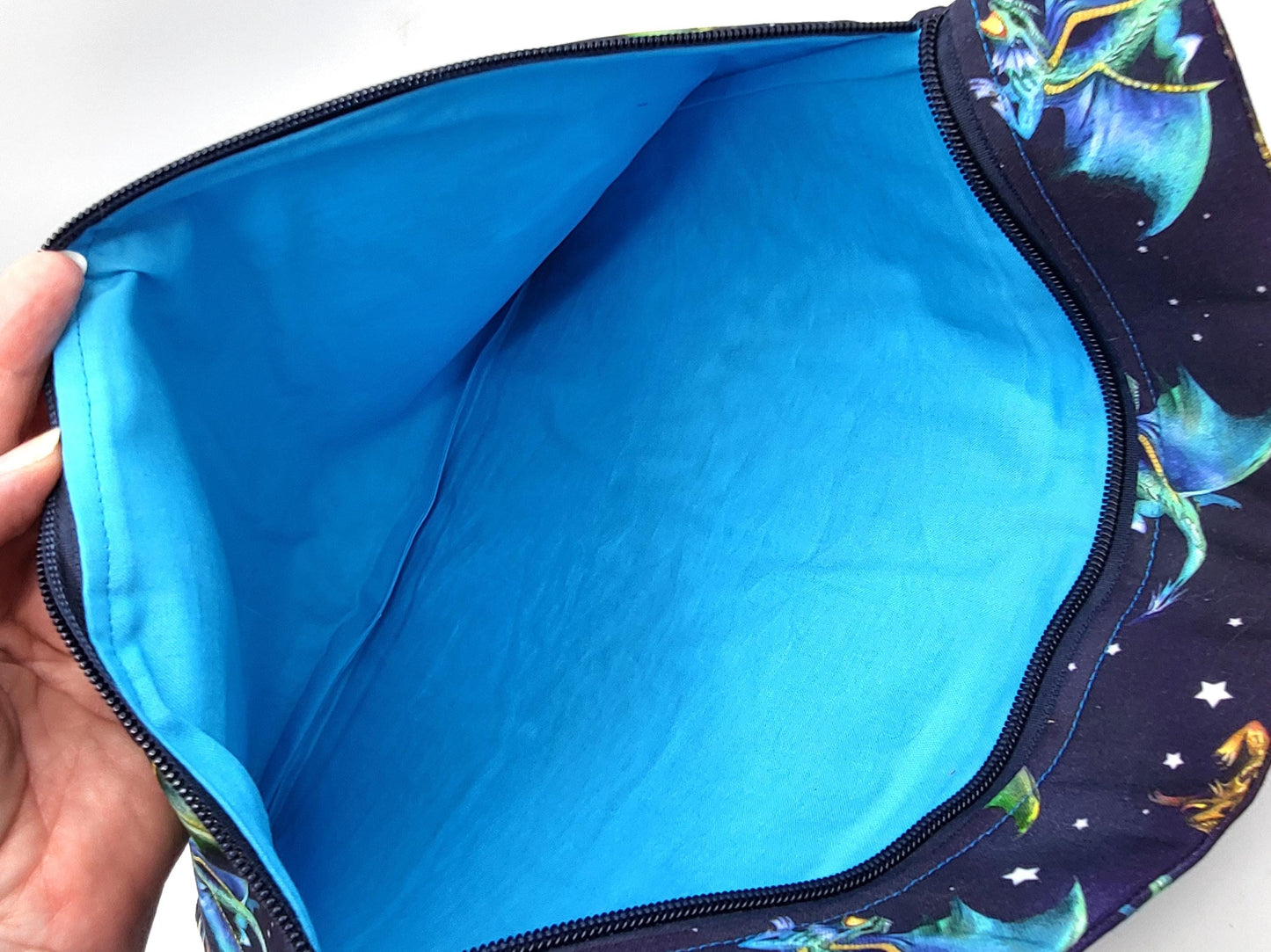 Project bag for cross stitch, 14.5x12.5" medium size, dragons | pouch for embroidery projects and sewing notions storage