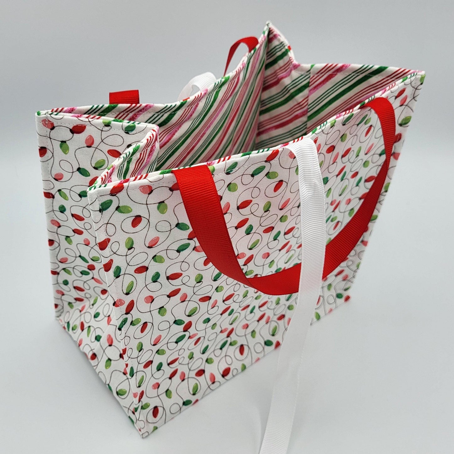 Holiday Fabric Gift Bag with Ribbon ties and handles, 3 styles to choose