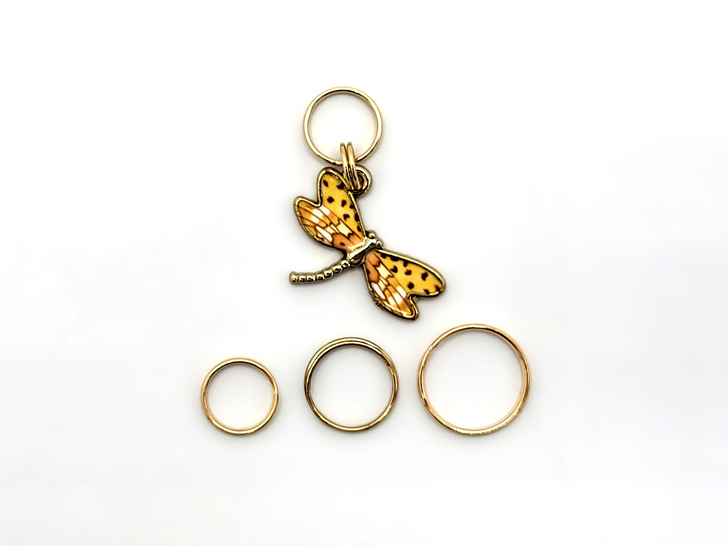 Orange Dragonfly Stitch Markers | Enamel Charm Stitch Markers 3pc
