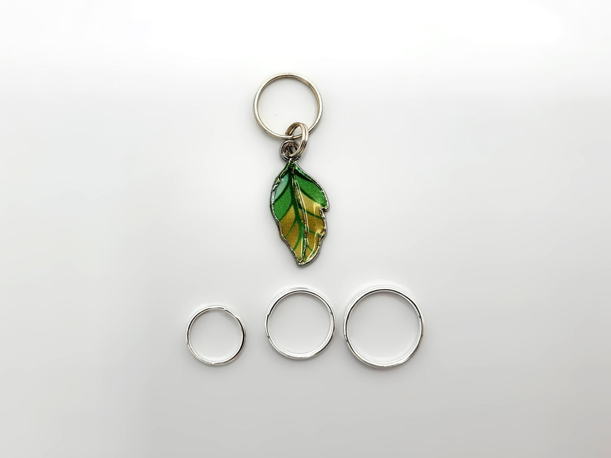Mixed Print Leaf Stitch Markers | Enamel Charm Stitch Markers 5pc