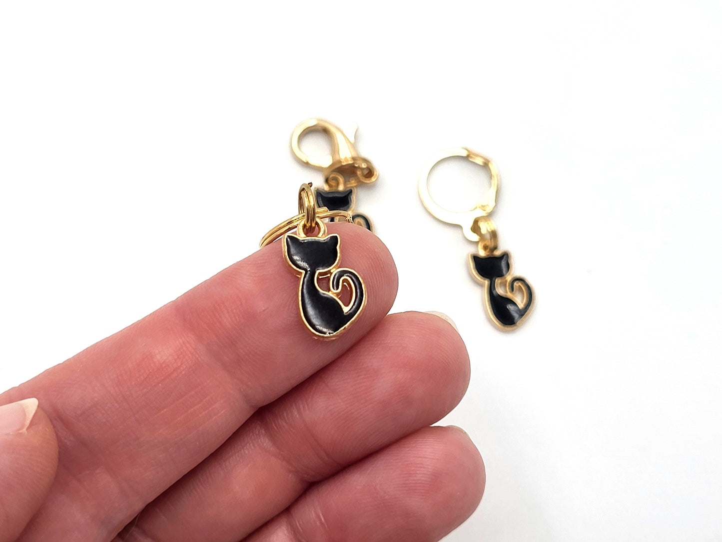 Tiny Black Cat Stitch Markers | Enamel Charm Stitch Markers 3pc