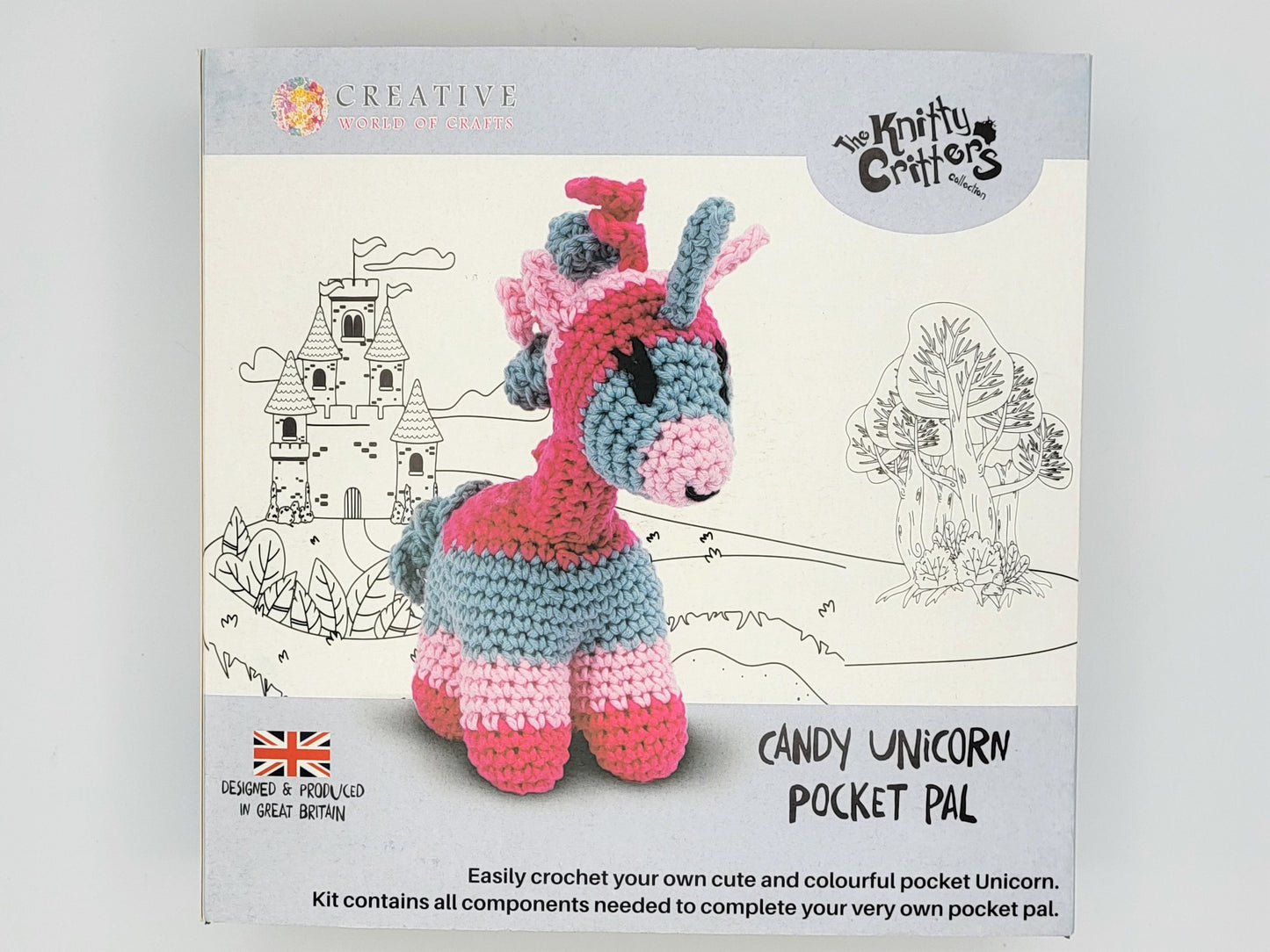 Candy Unicorn Pocket Pal - DIY Crochet Kit - The Knitty Critters Collection