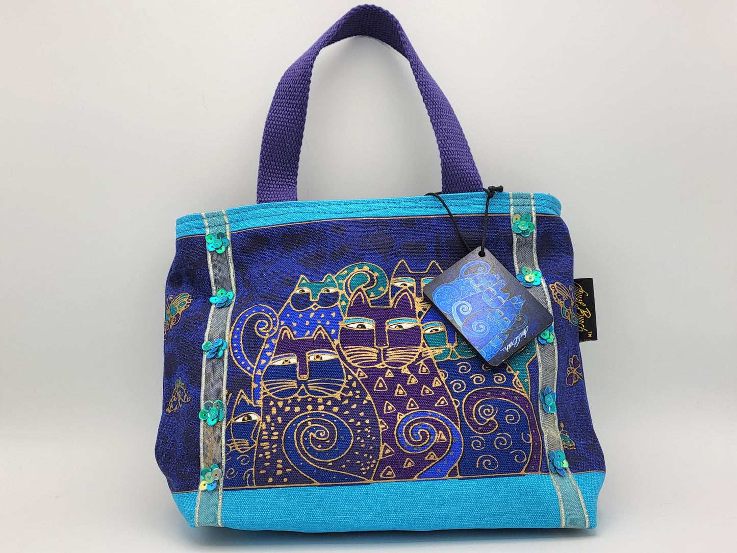 Laurel Burch Sun n Sand Mini Tote Bag, Indigo Cats 11"X8"X3"