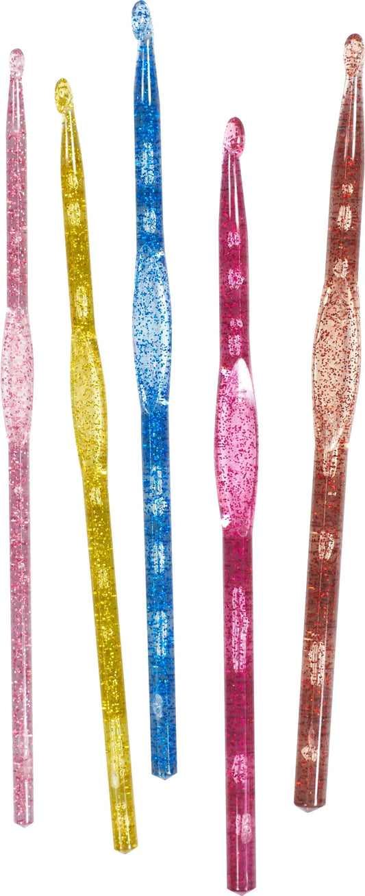 Acrylic Boye Crochet Hook Set 5 pieces - Sizes G, H, I, J, K Glitter