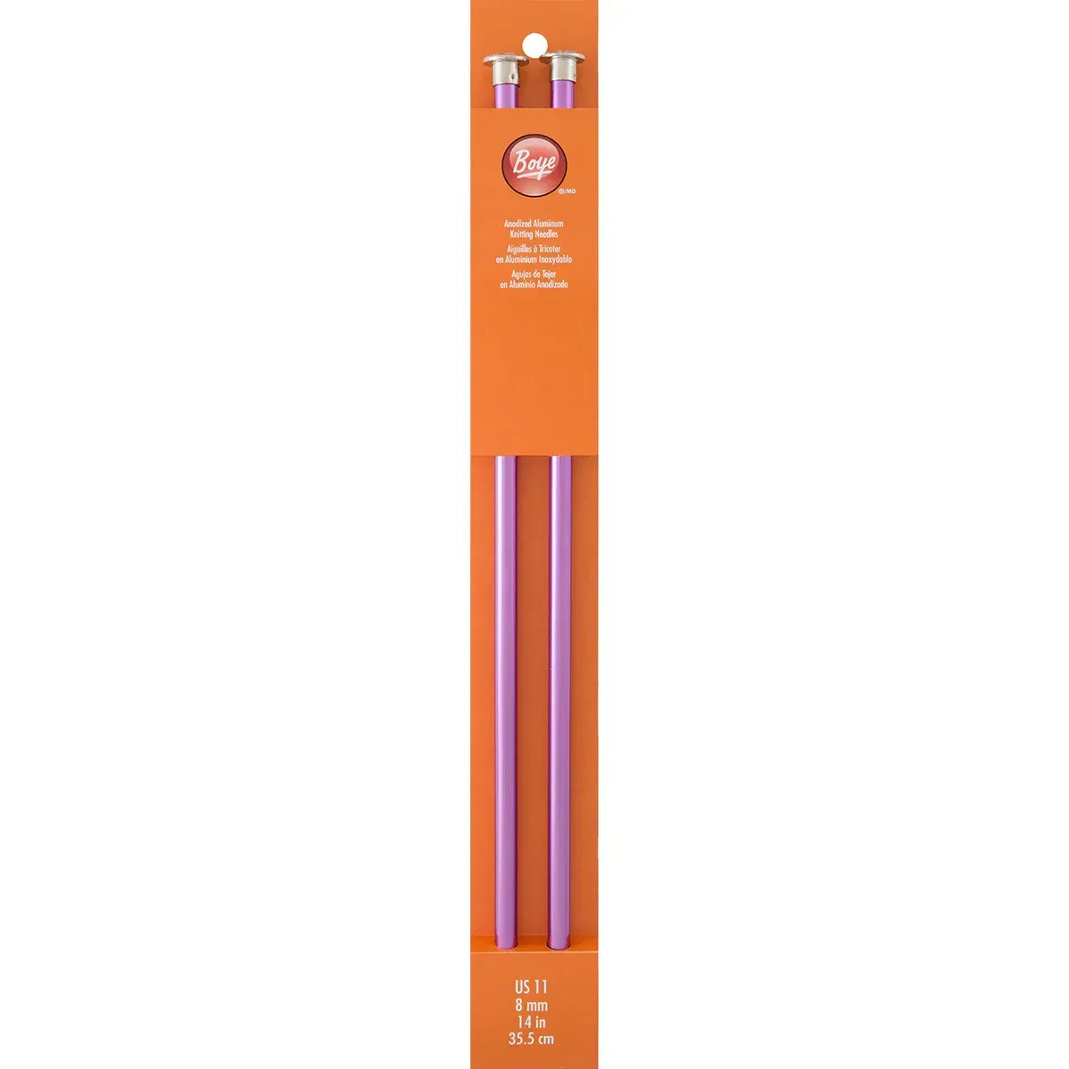 Boye Single Point Aluminum Knitting Needles 14" - Size US11 - 8mm