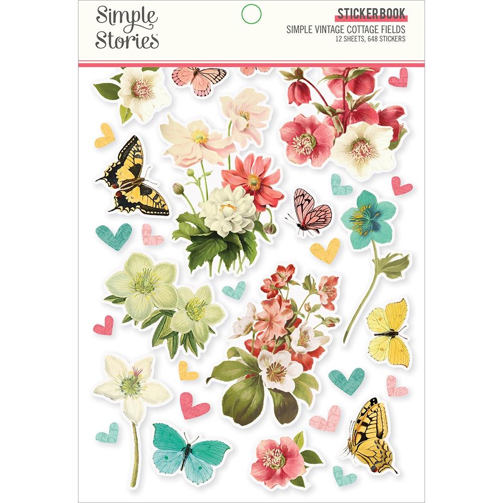 Simple Stories Sticker Book, Simple Vintage Cottage Fields, 12 Sheets with 648 stickers
