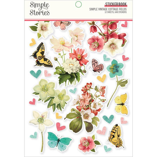 Simple Stories Sticker Book, Simple Vintage Cottage Fields, 12 Sheets with 648 stickers