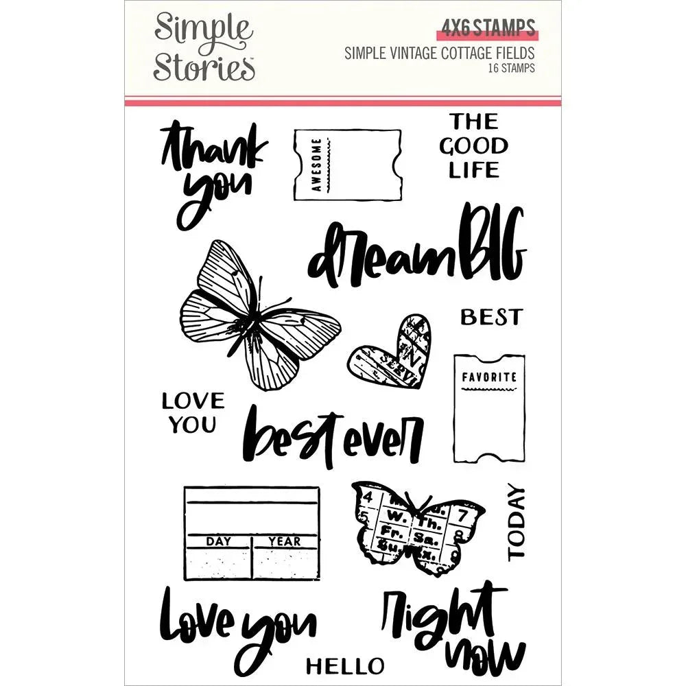 Simple Stories Simple Vintage Cottage Fields Clear Stamps, 16pc 4x8"