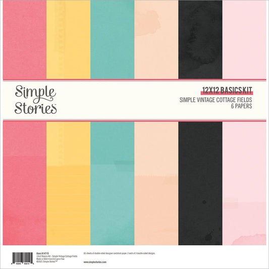 Simple Stories Basics Double Sided Paper Pack 12"X12" 6 Pkg, Simple Vintage Cottage Fields