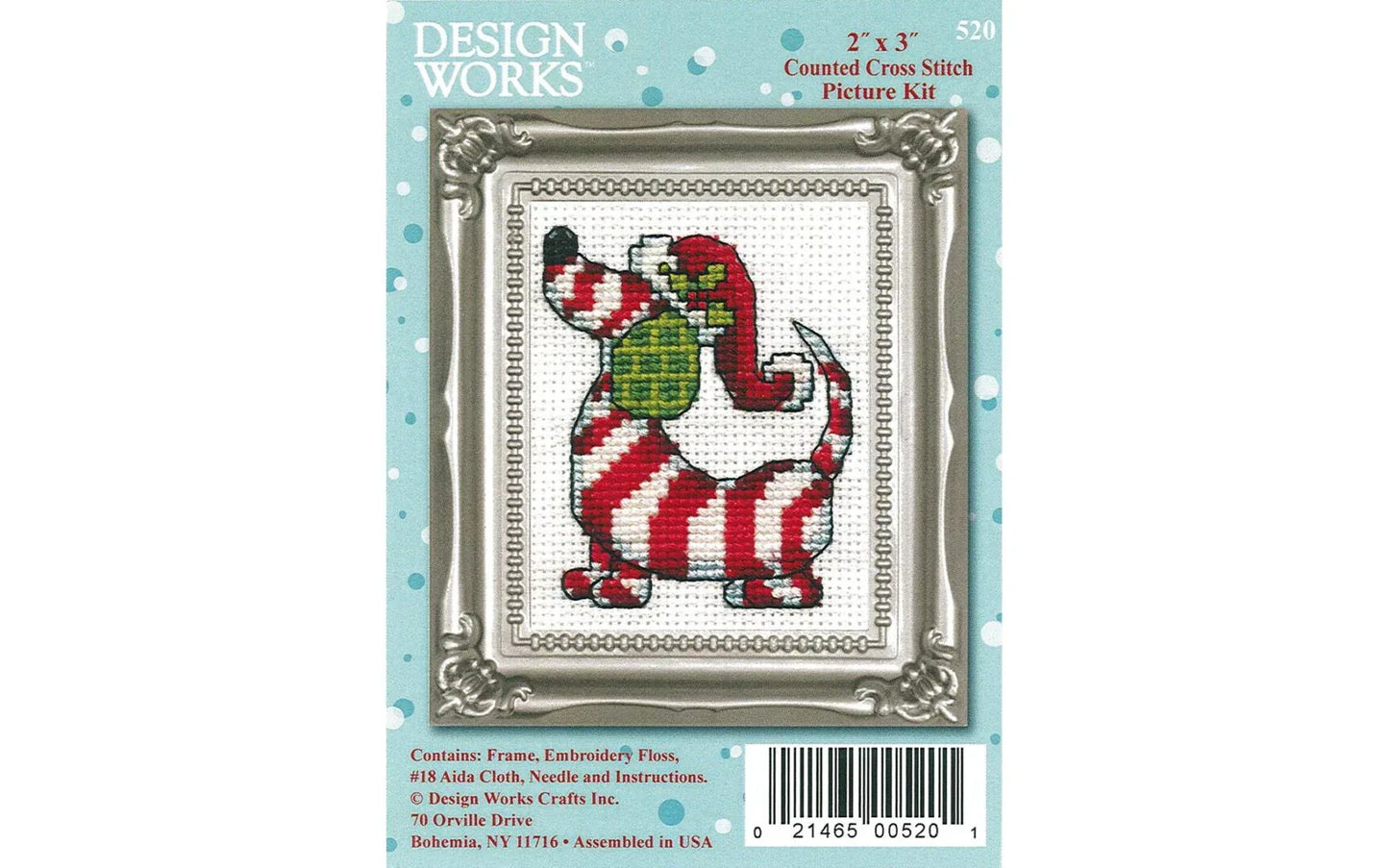 Design Works Cross Stitch Kit 2x3" Candy Cane Dog