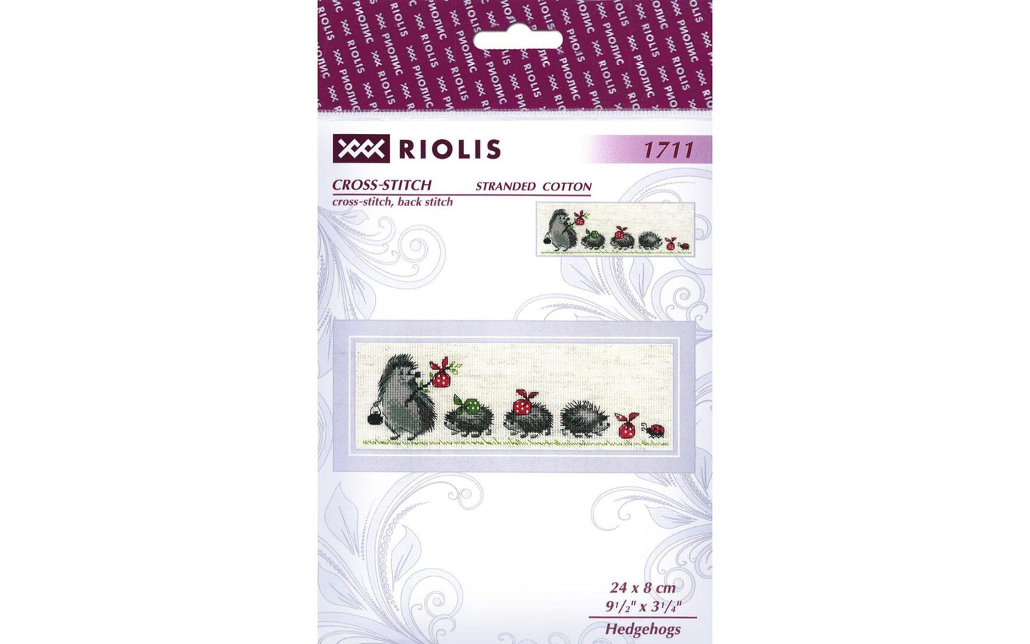 Riolis Cross Stitch Kit - Hedgehogs - 9-1/2" x 3-1/4"