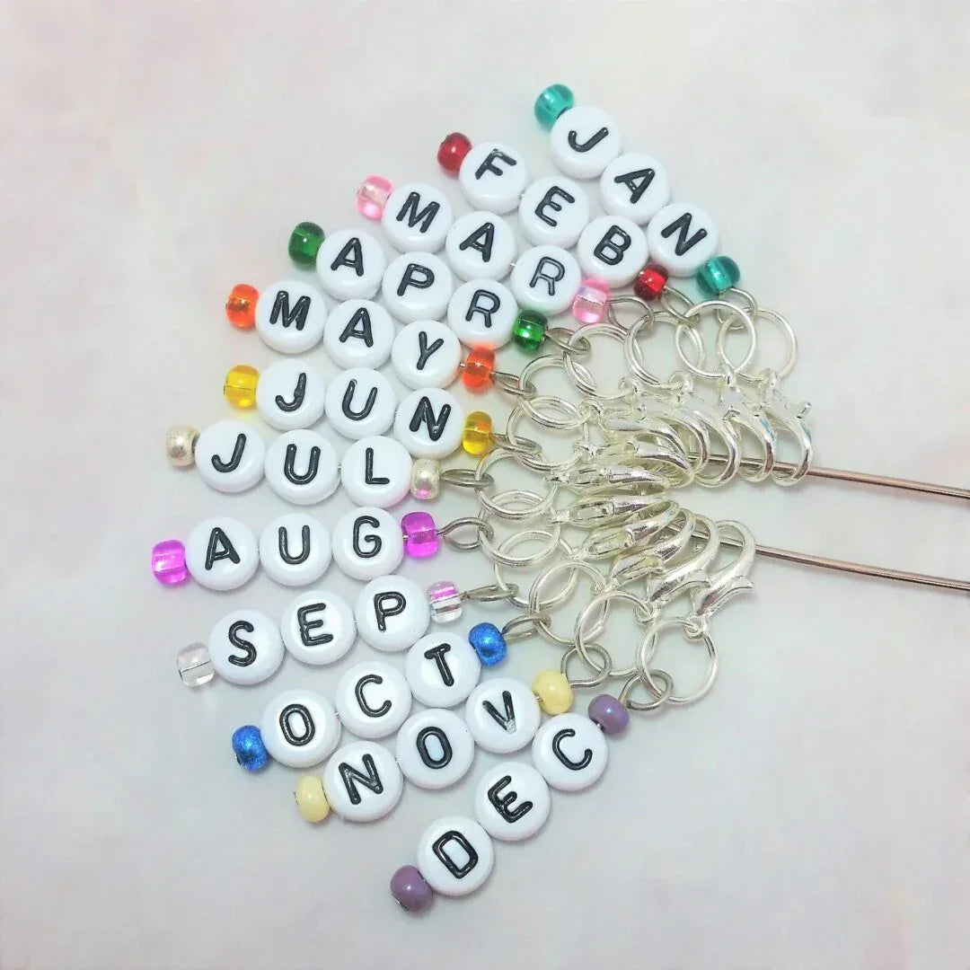 Project Month Progress Keepers | Bead Stitch Markers for Long-Term Knitting & Crochet Projects