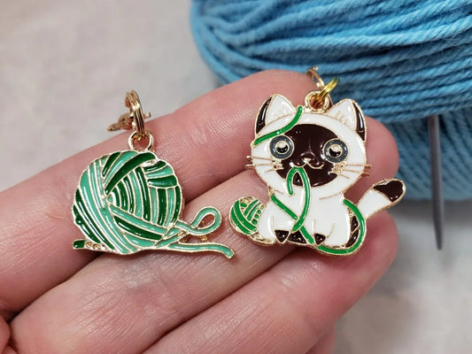 Siamese Cat Stitch Markers | Enamel Charm Stitch Markers 2pc