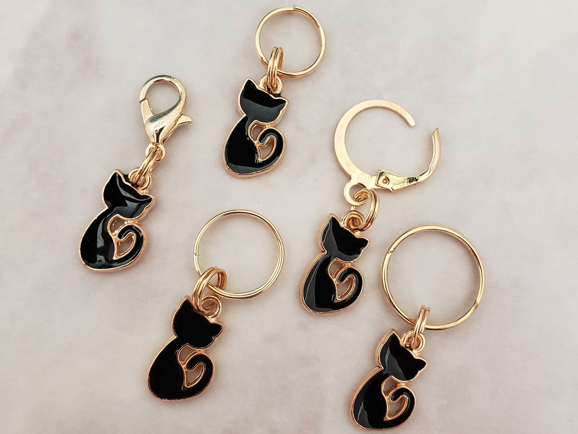 Tiny Black Cat Stitch Markers for knitting 5pc | Crochet stitch marker, progress keeper, crochet accessory, knitting marker