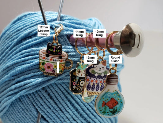 Cat Stitch Markers for Knitting, 4pc medium cats, 4 colors | Crochet stitch marker, progress keeper, project bag charms, crochet accessory