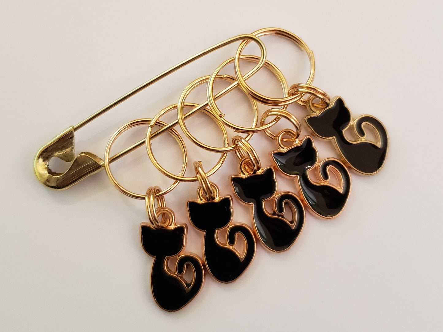 Tiny Black Cat Stitch Markers for knitting 5pc | Crochet stitch marker, progress keeper, crochet accessory, knitting marker