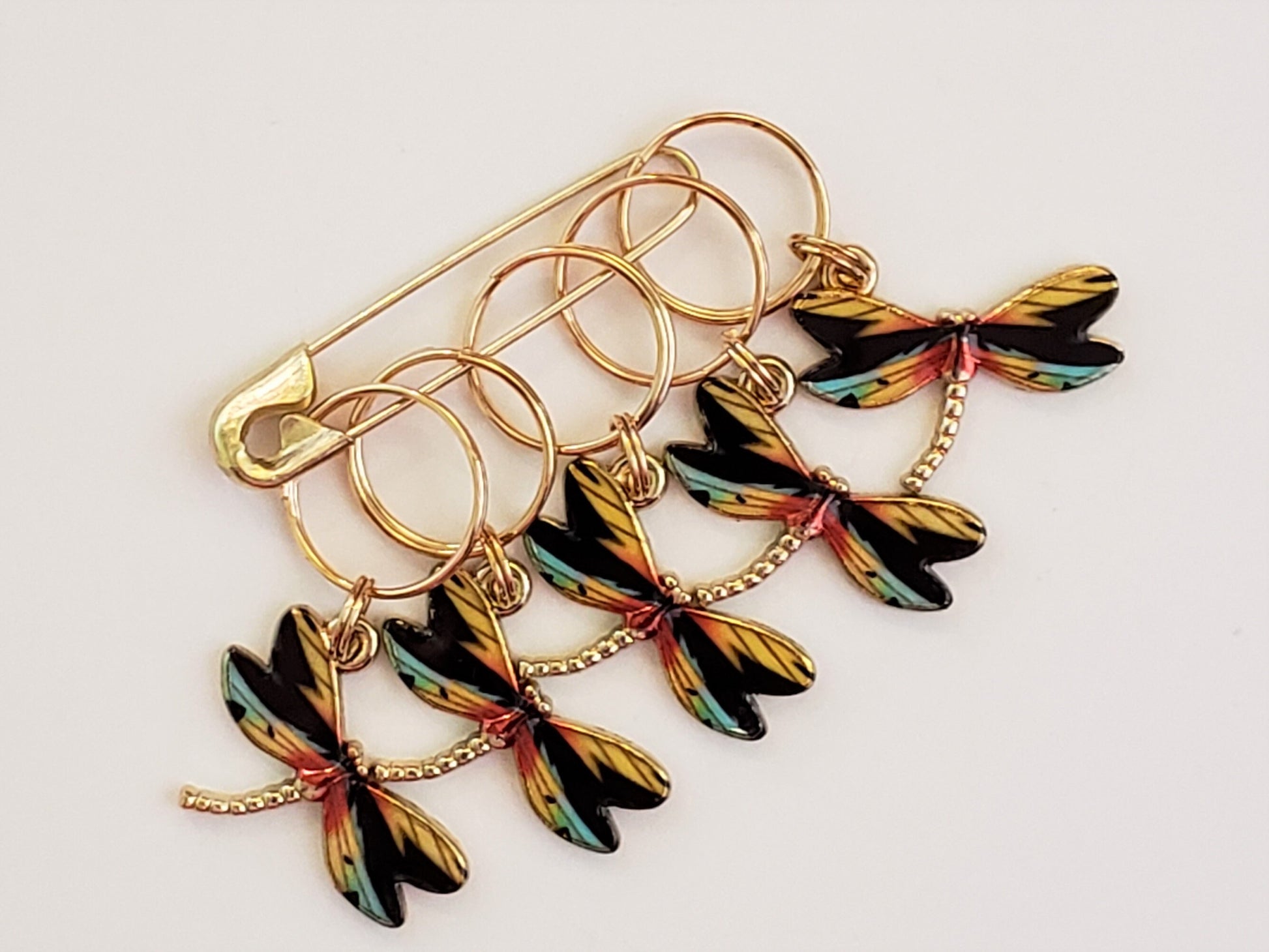 Stitch Markers for Knitting, 5pc Dragonflies | Crochet stitch marker, progress keeper, project bag charms, crochet accessory