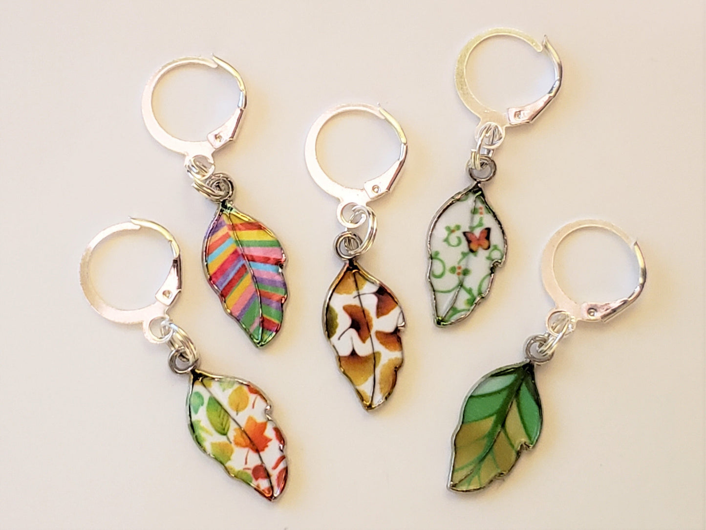 Leaf Stitch Markers for Knitting, 5pc mixed set | Crochet stitch marker, progress keeper, project bag charms, crochet accessories