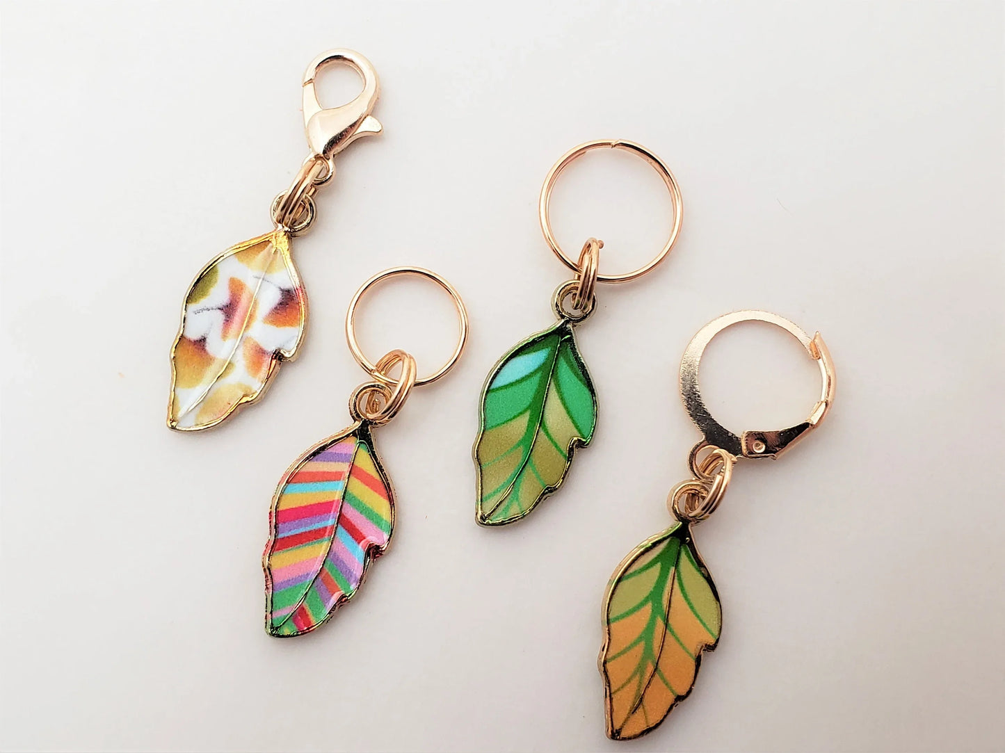 Leaf Stitch Markers for Knitting 4pc mixed set Gold color | Crochet stitch marker, progress keeper, project bag charms, crochet accessories