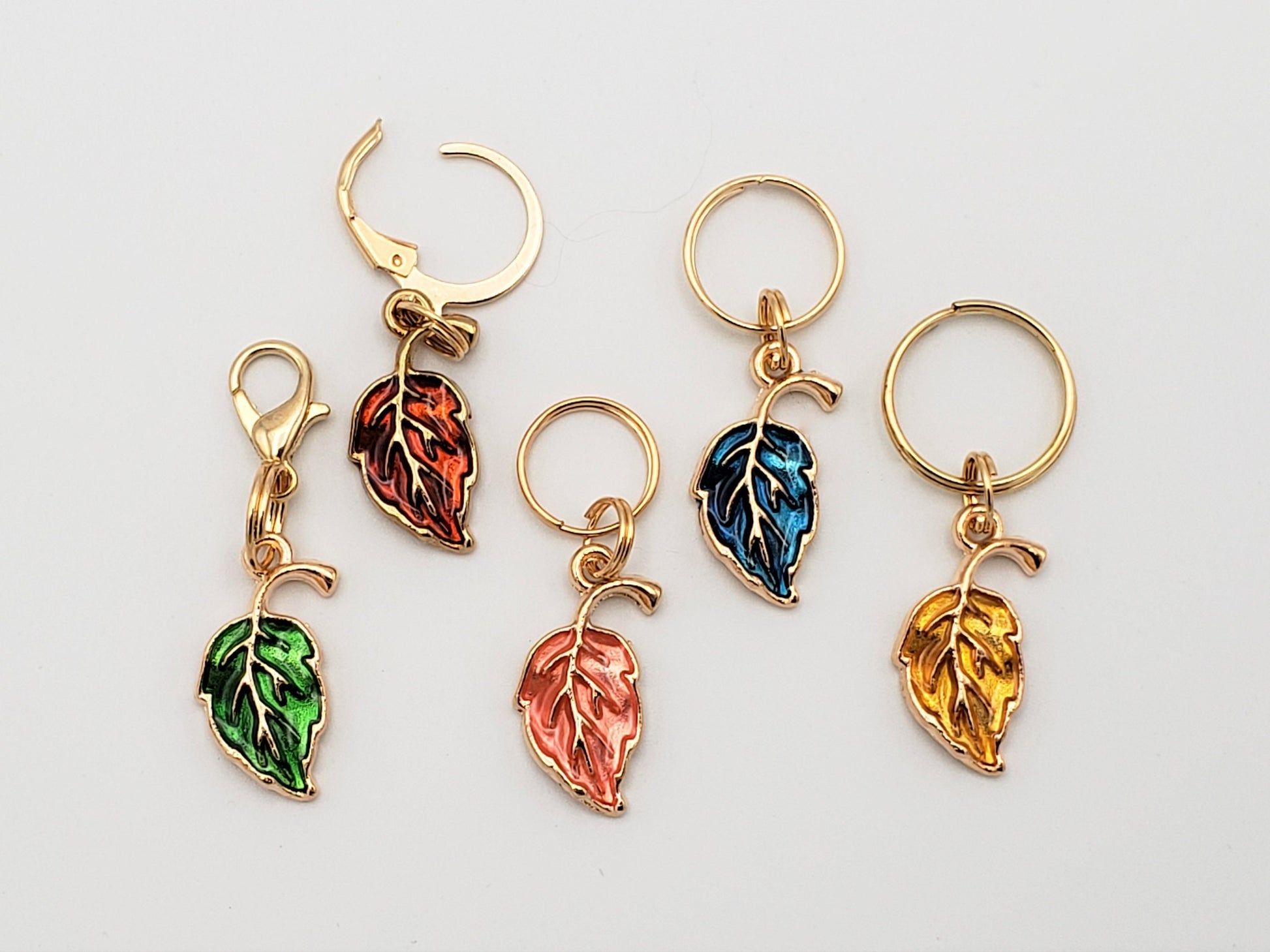 Leaves Stitch Markers for Knitting, 5pc set jewel oil drop | Crochet stitch marker, progress keeper, project bag charms, crochet accessories